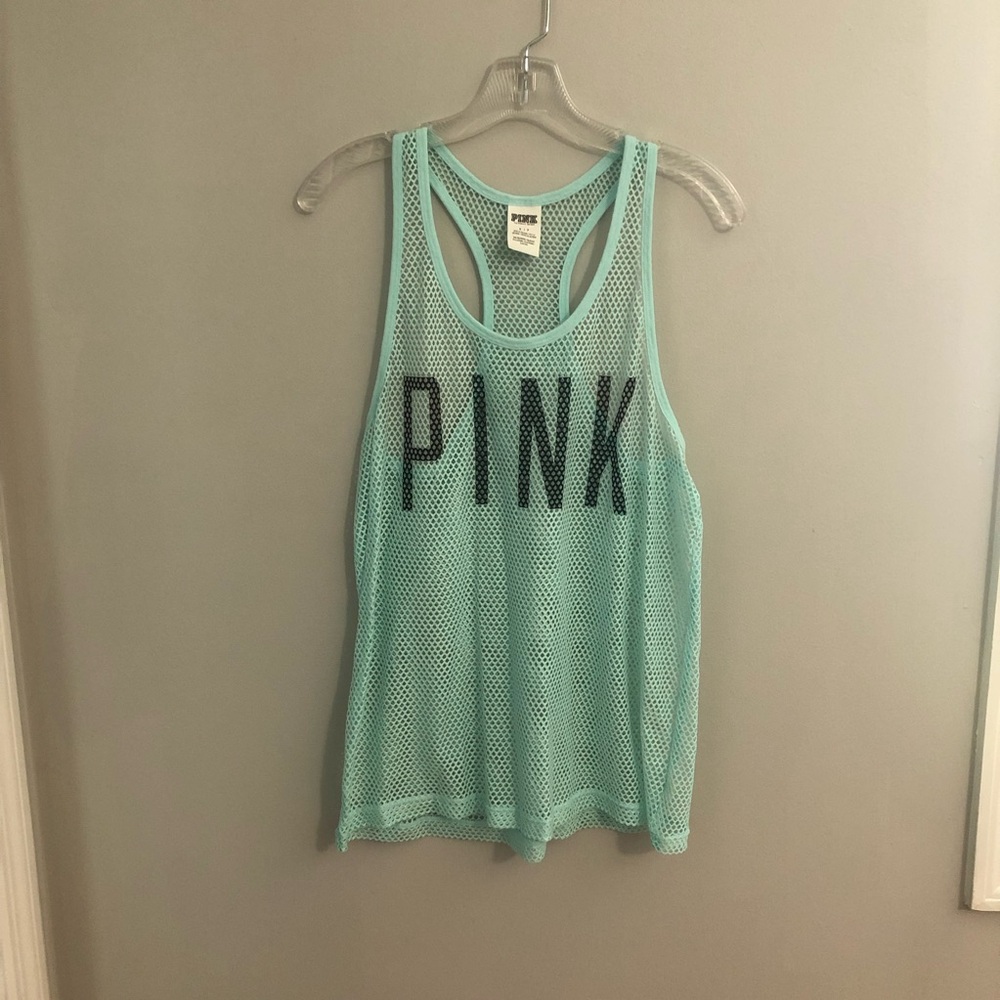 PINK Victoria's Secret Women's Blue Mesh Tank Top